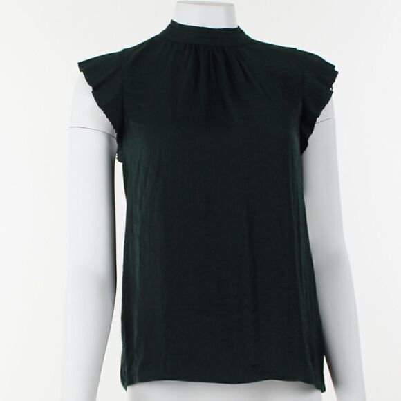 1. STATE Womens Green Pleated Flutter Mock Top - Picture 2 of 5